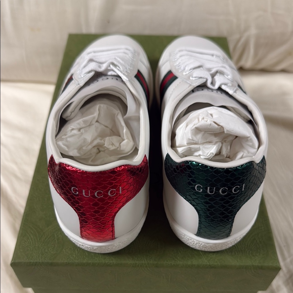 Gucci White Sneakers with Red and Green Accents